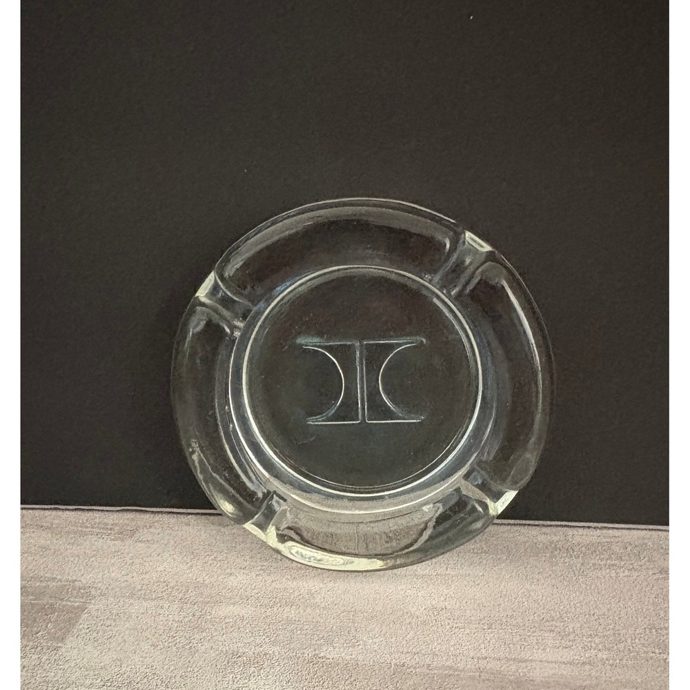 Hilton Hotels Vintage Glass Ashtray Iridescent Embossed Logo 4.25" Clear Heavy